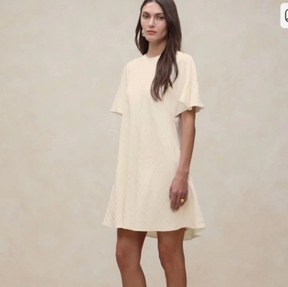 NWT Banana Republic Iced Vanilla Ivory Striped Viscose Linen Mini Dress S